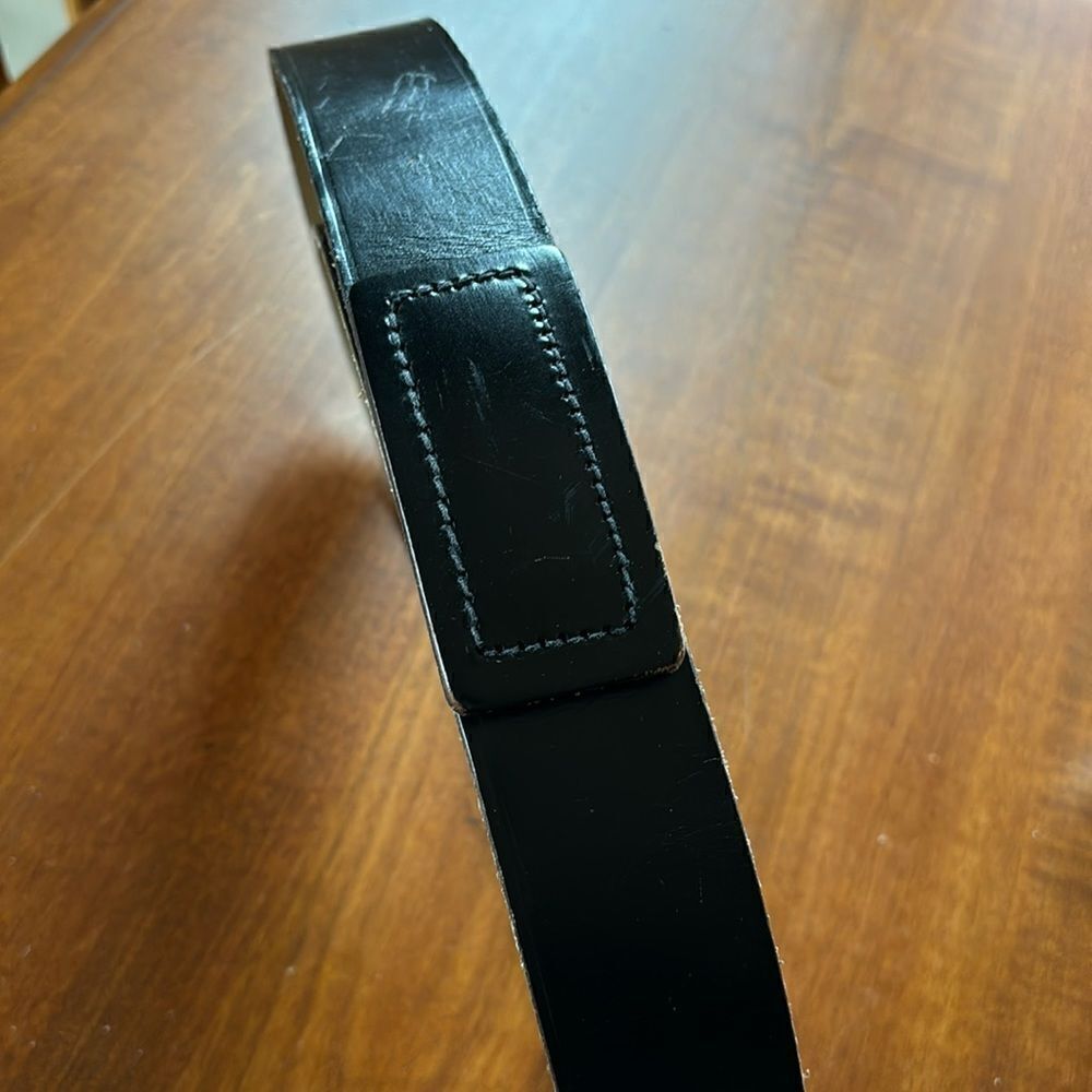 Vintage Unitog Black Leather Buckle Free Belt - 34